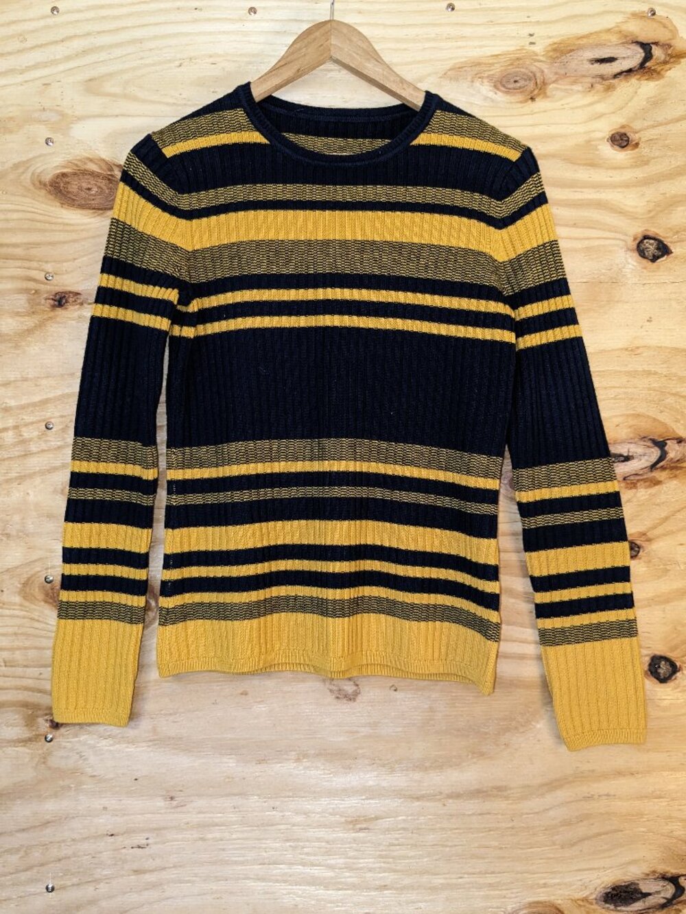 Brooks Brothers Merino Wool Sweater Womens Med Striped Yellow Academia Prep Knit